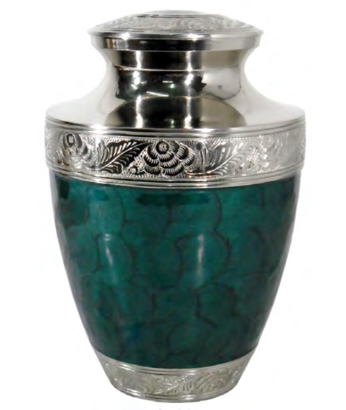 GREEN ENAMELED URN