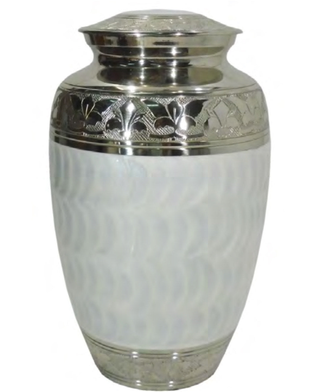 PEARL WHITE ENAMELED URN