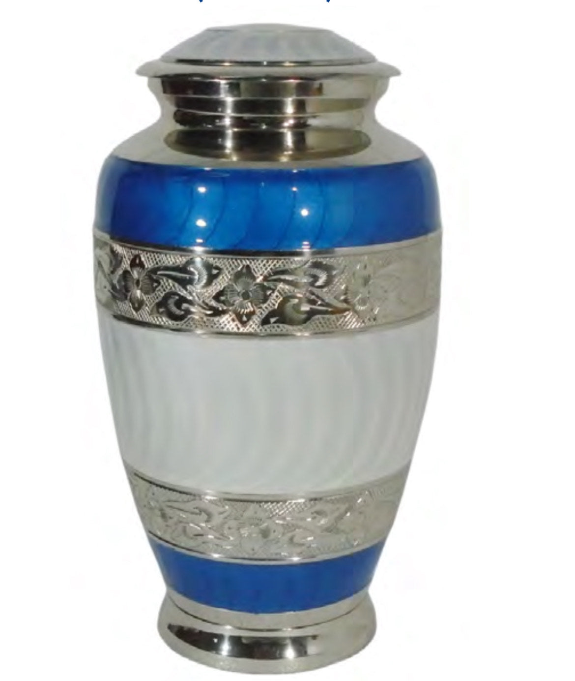 BLUE AND WHITE ENAMELED URN