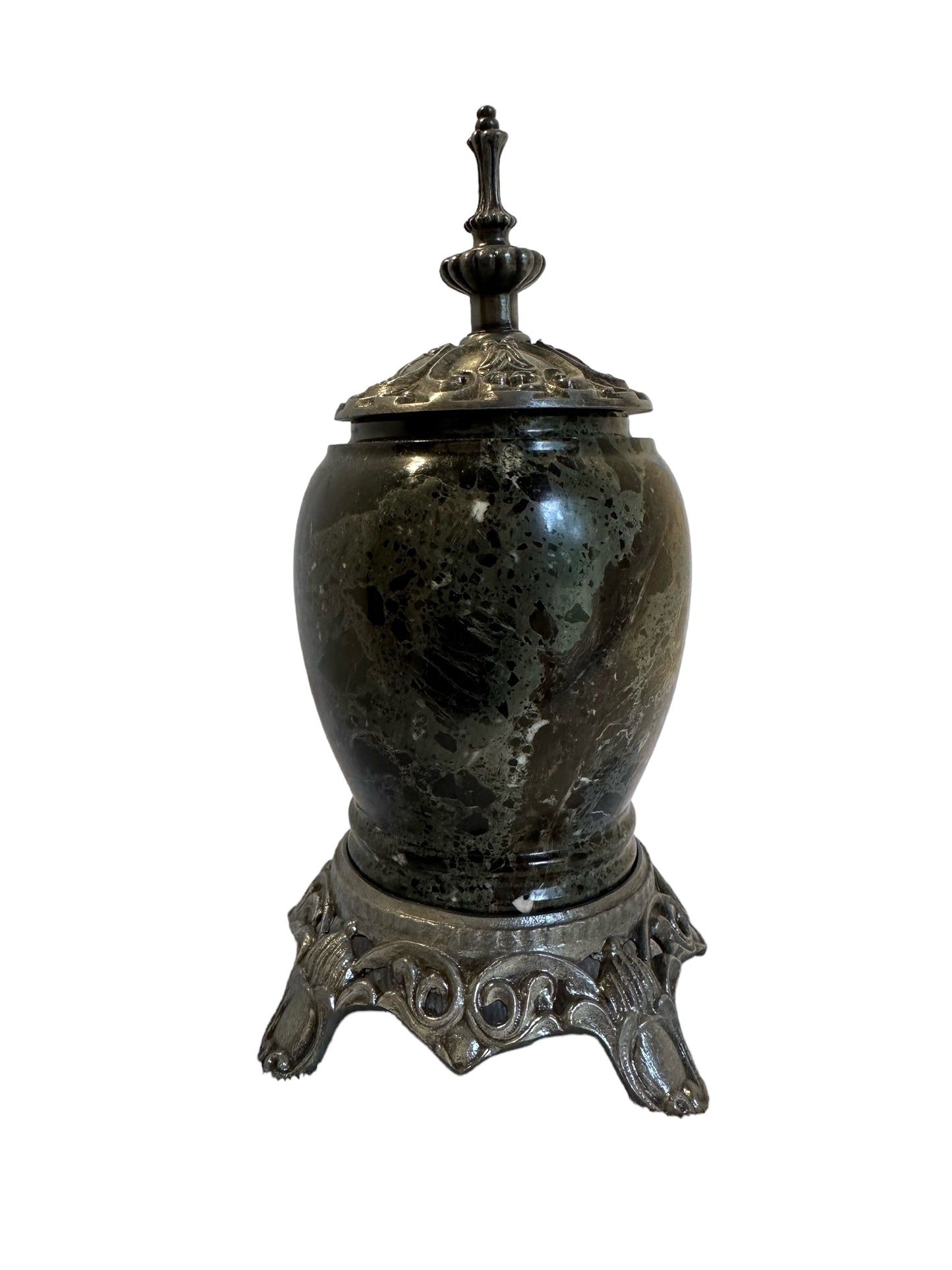 MARBLE PET URN WITH CAST IRON BASE