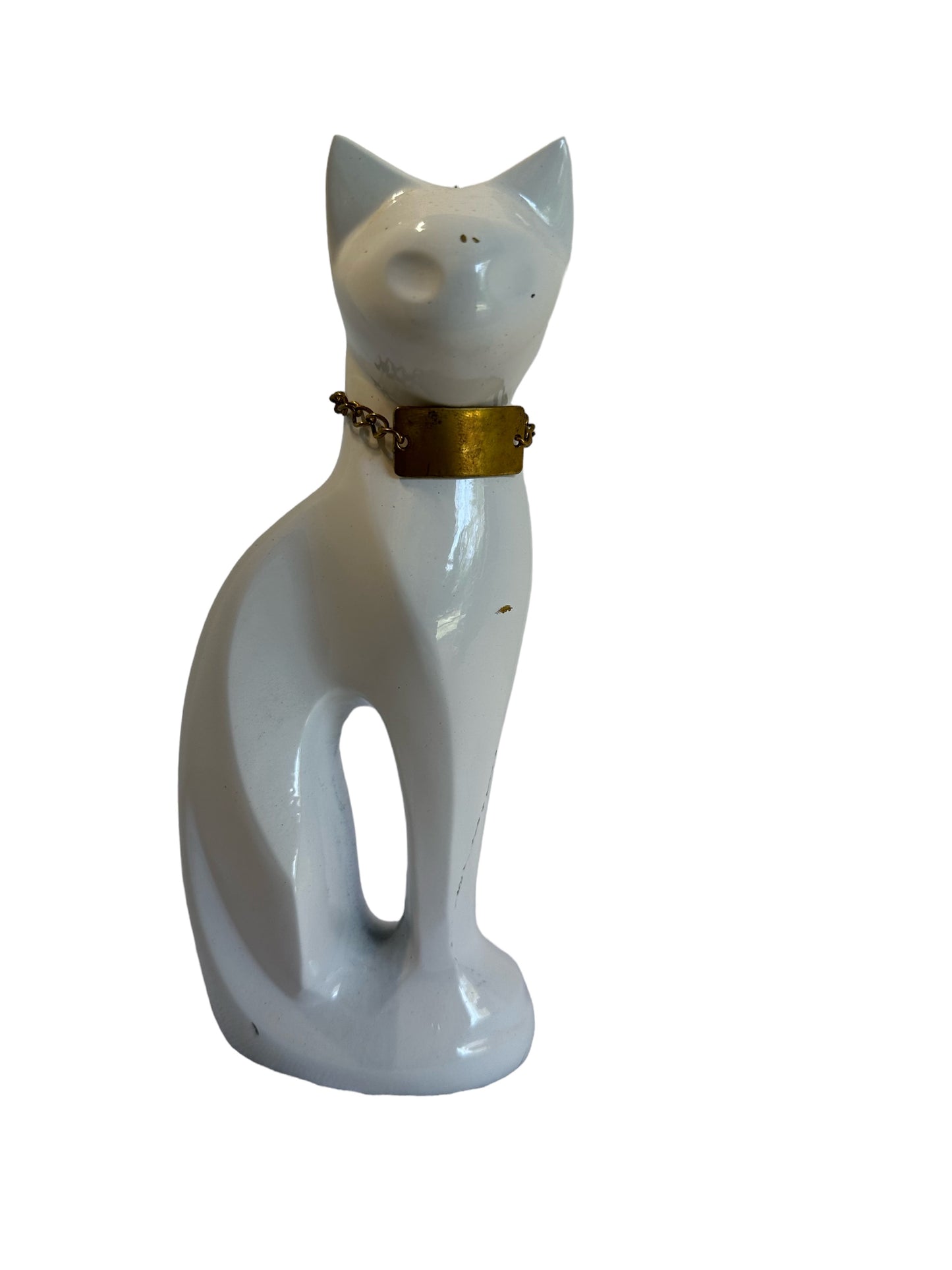 WHITE CAT PET URN WITH NAME TAG