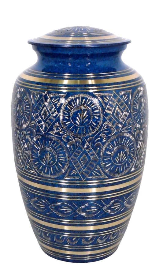 BLUE AND GOLD ETCHED URN