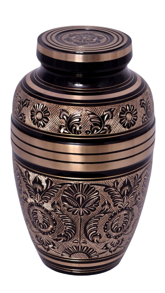 BLACK AND GOLD BANDED URN